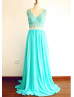 Blue Lace Chiffon Long Prom Dress